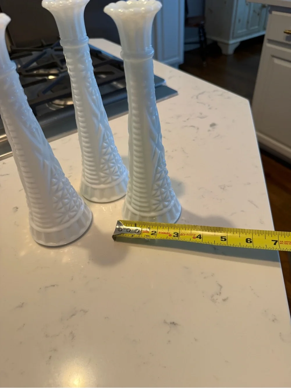 Vintage White Milk Glass Bud Vases Set of 3 Starburst Scalloped 9.5”
